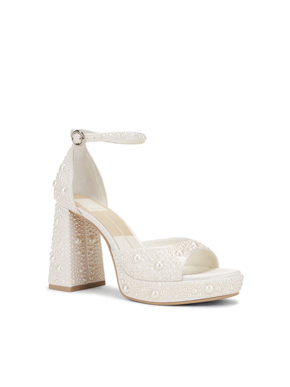 Dolce Vita Pedro Pearl Heel in True White Satin Platform Heel Sandal 7.5